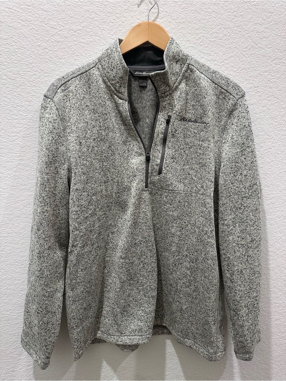 Eddie Bauer Mens Cloud Layer Quarter Zip Fleece Pullover Gray Marl Large L
